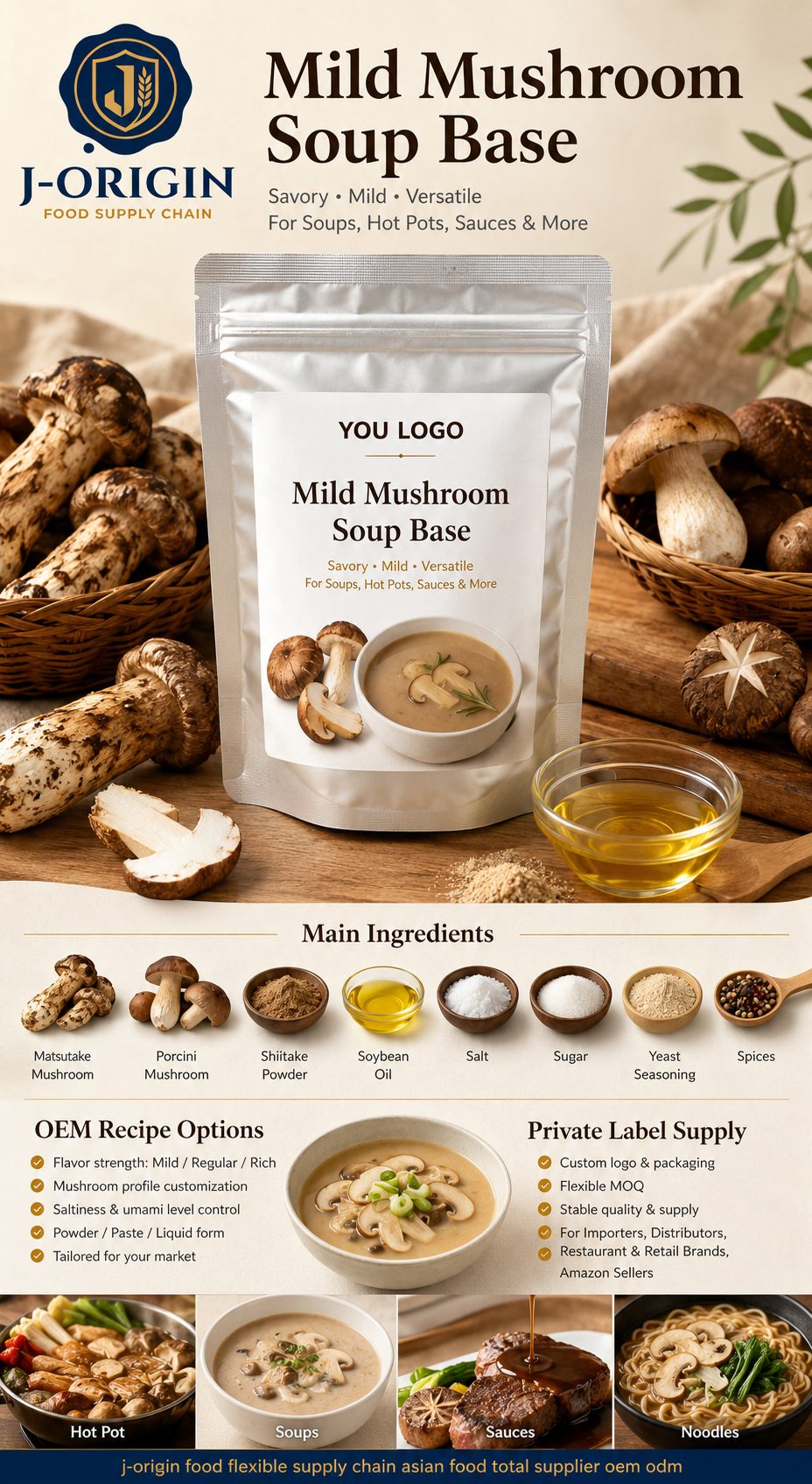 Mild Mushroom Soup Base | Clear Broth | Concentrated | 500g | OEM & Wholesale