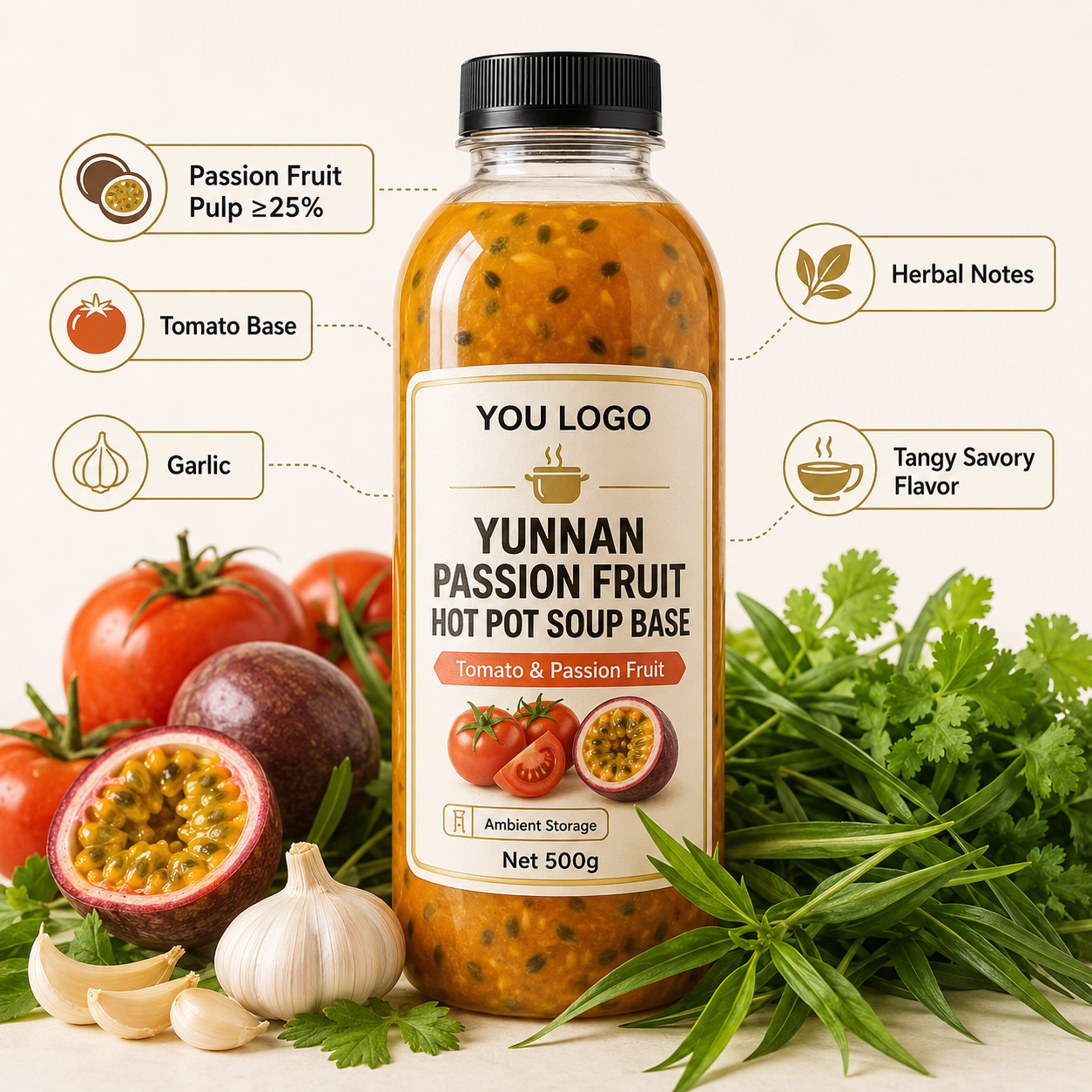Yunnan Passion Fruit Tomato Hot Pot Soup Base | Tangy Fruity Flavor | 200g Retail & Bulk Foodservice