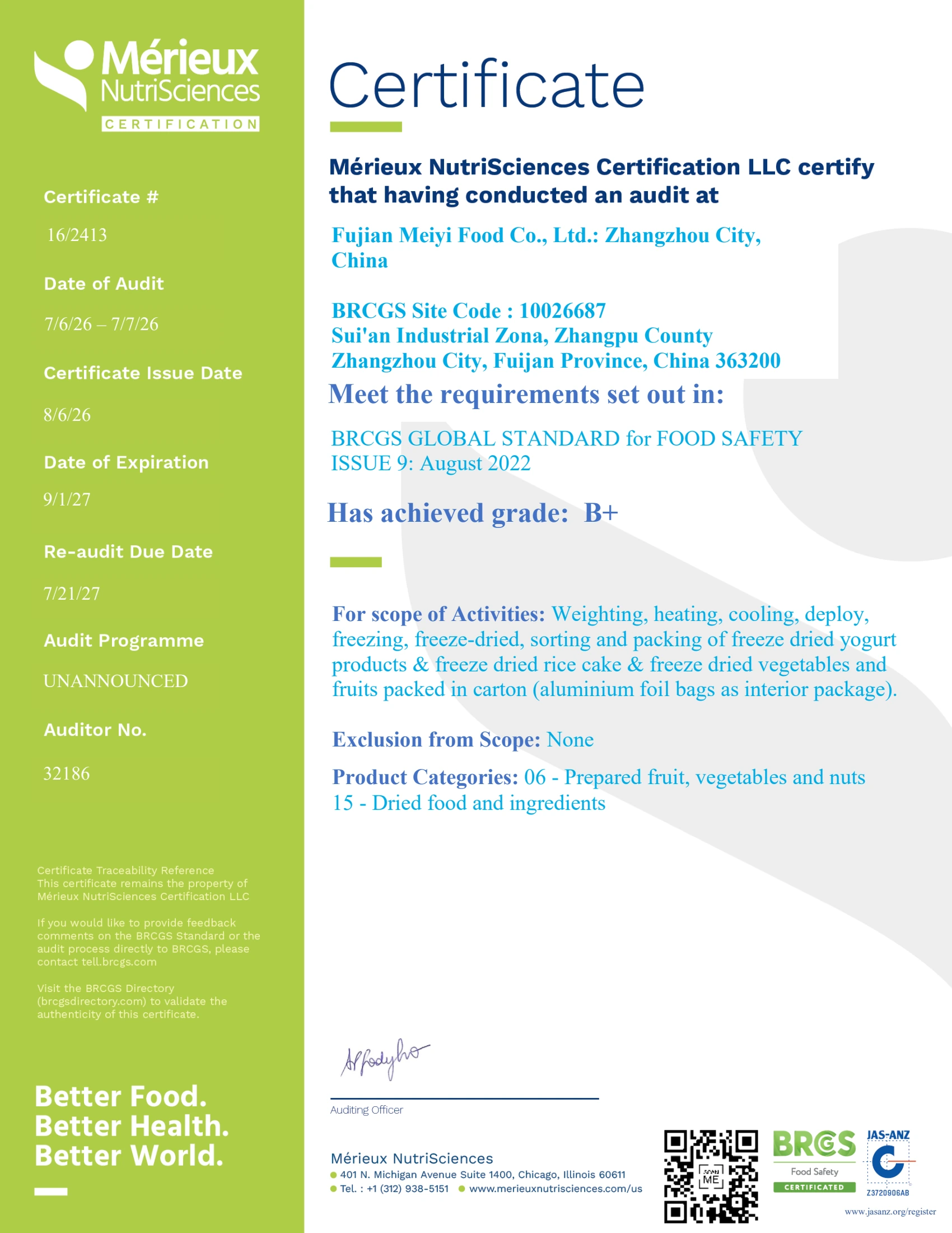 BRCGS — Certificate, page 1