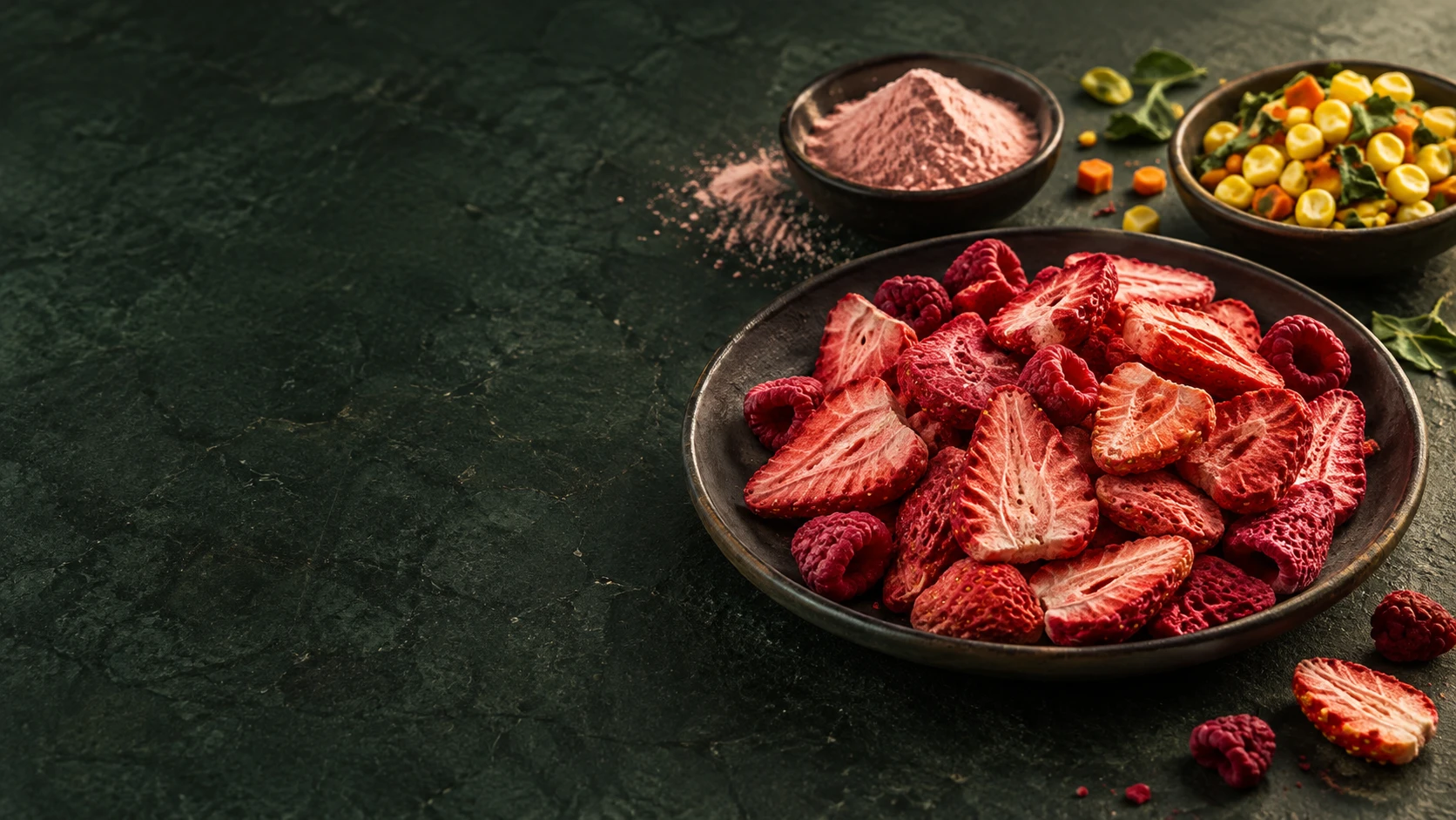 Freeze-dried fruits and vegetables. Fruit & vegetable powders. Food-grade ingredients for manufacturers and ingredient importers.